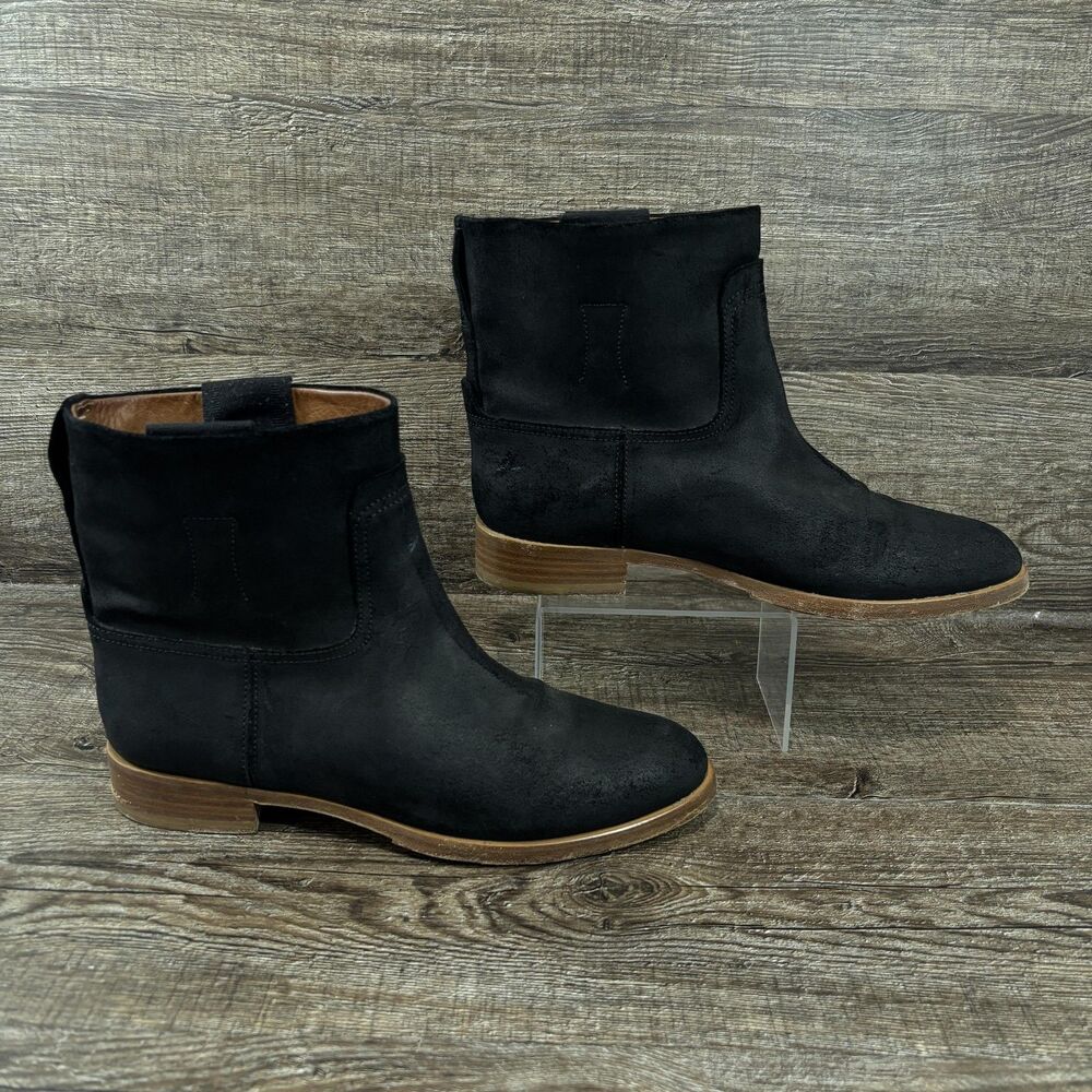 Rag & Bone Holly Boots Women's 9 Black Waxed Suede Ankle Pull On Booties Leather